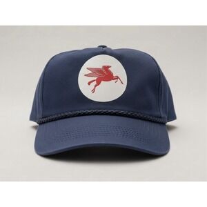 Vintage Mobil Gas Oil Blue Saigon Logo Snapback Hat Cap Trucker Mesh One Size